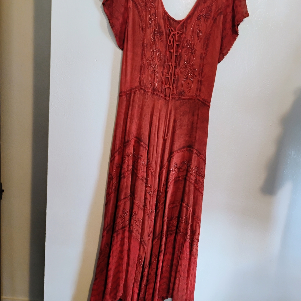 #6 Advance Apparels Red Buttoned Maxi Dress